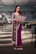 Purple Crepe Business Saree for Professionals - FeministaCrepe