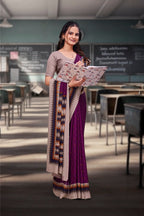 Purple Crepe Business Saree for Professionals - FeministaCrepe