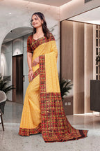 Yellow Crepe Professional Teacher Saree - FeministaCrepe