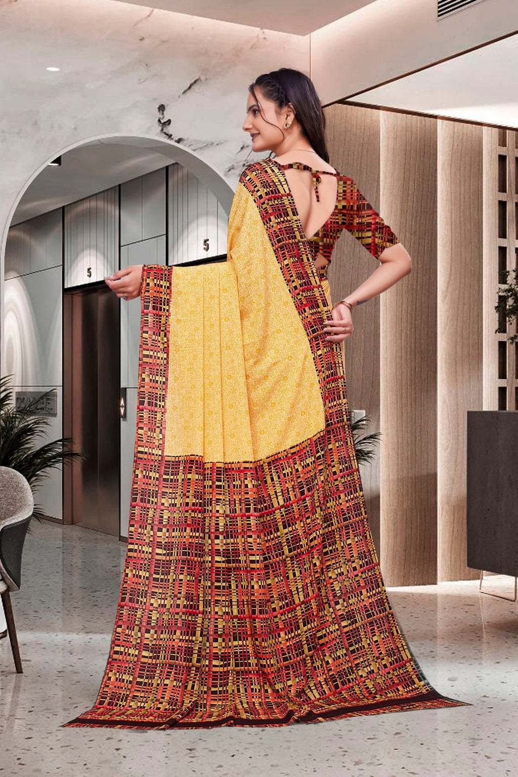 Yellow Crepe Professional Teacher Saree - FeministaCrepe