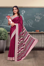 Pink Crepe School Uniform Saree for Teachers - FeministaCrepe