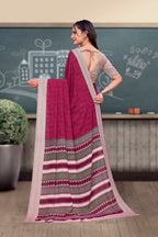 Pink Crepe School Uniform Saree for Teachers - FeministaCrepe
