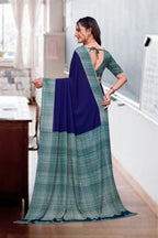 Blue Crepe Business Saree for Professionals - FeministaCrepe