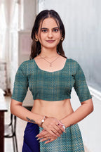 Blue Crepe Business Saree for Professionals - FeministaCrepe