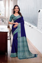 Blue Crepe Business Saree for Professionals - FeministaCrepe