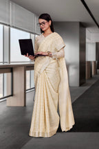 White Cotton Silk Workplace Formal Saree - FeministaCotton Silk