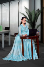 Blue Cotton Silk Workplace Uniform Saree - FeministaCotton Silk