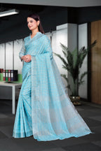 Blue Cotton Silk Workplace Uniform Saree - FeministaCotton Silk
