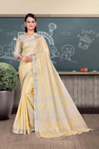 Yellow Cotton Silk Professional Saree for Educators - FeministaCotton Silk