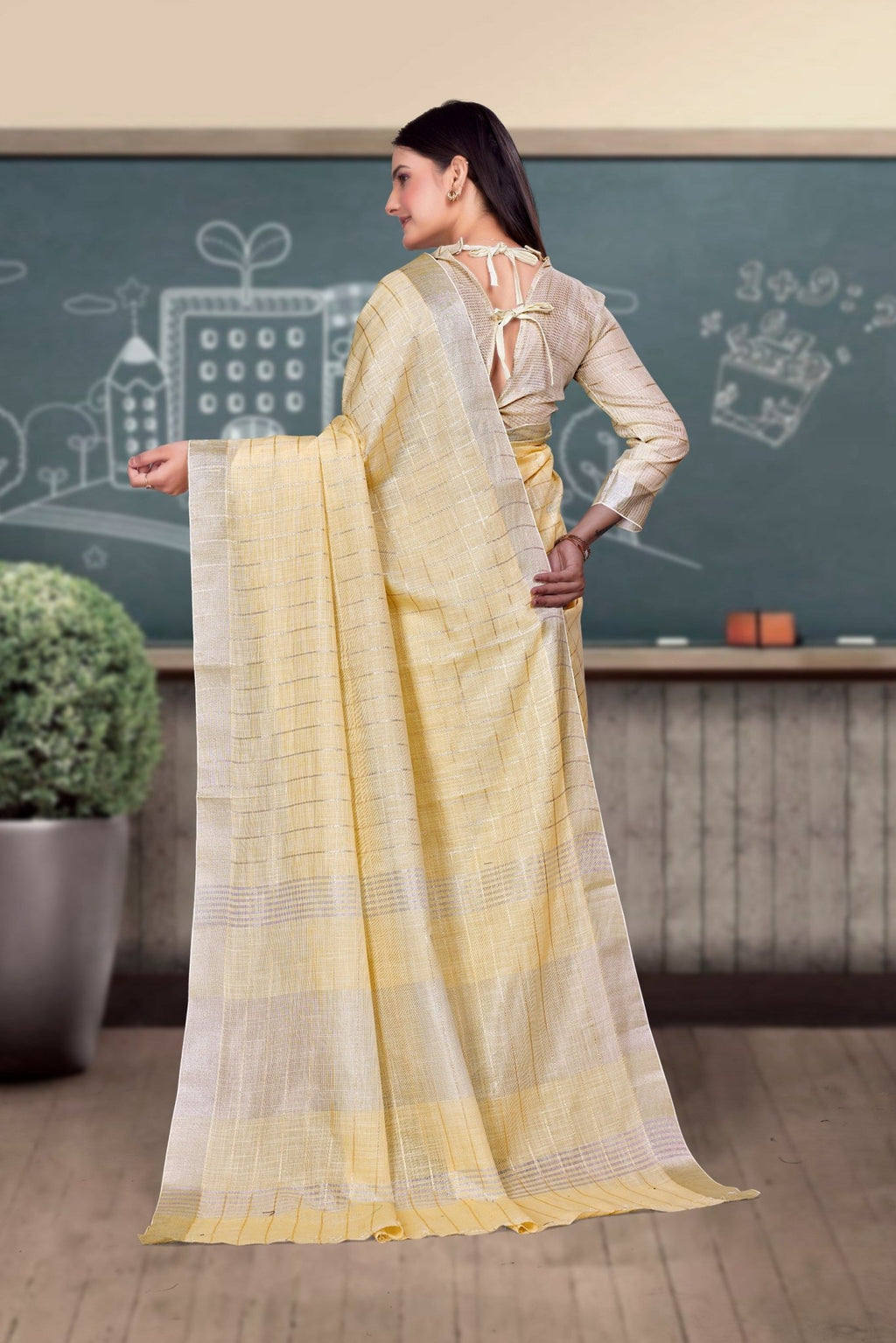 Yellow Cotton Silk Professional Saree for Educators - FeministaCotton Silk