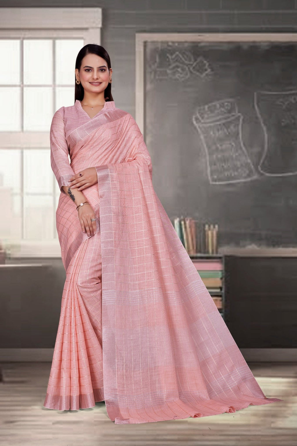 Pink Cotton Silk Formal Professional Saree - FeministaCotton Silk