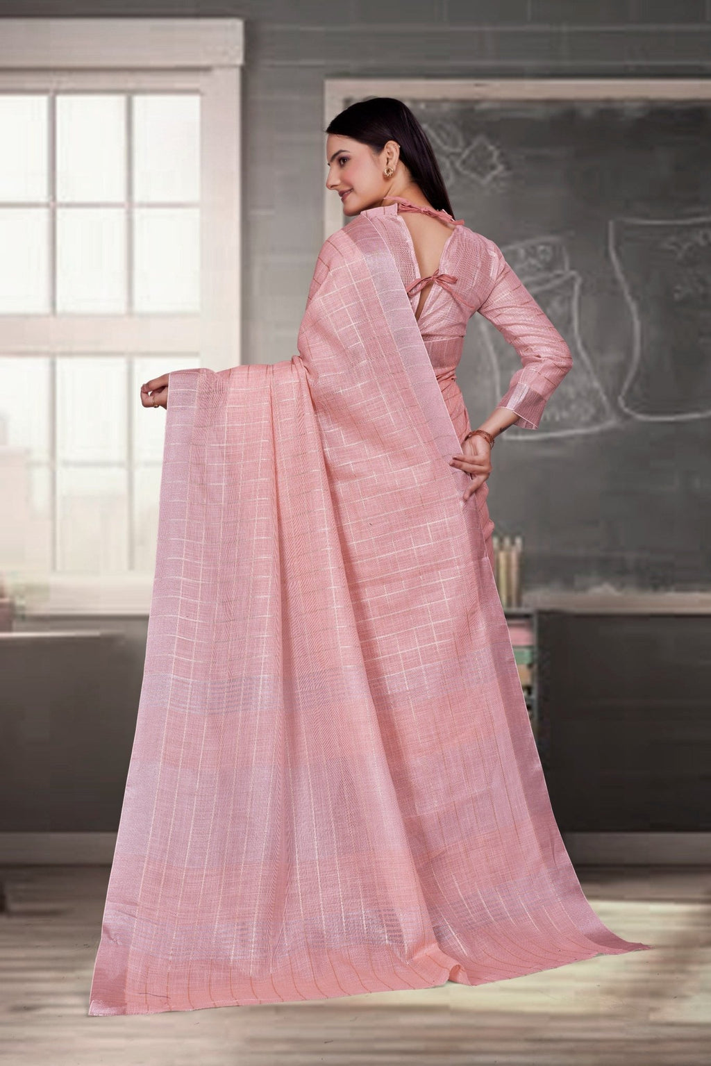 Pink Cotton Silk Formal Professional Saree - FeministaCotton Silk