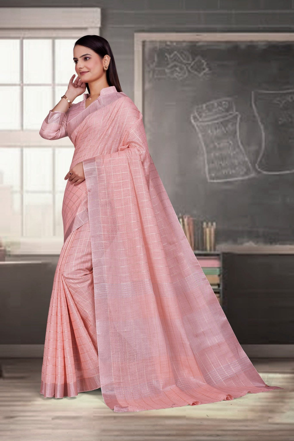 Pink Cotton Silk Formal Professional Saree - FeministaCotton Silk