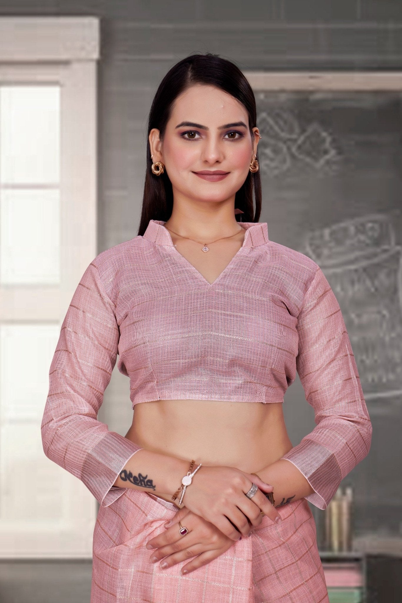 Pink Cotton Silk Formal Professional Saree - FeministaCotton Silk