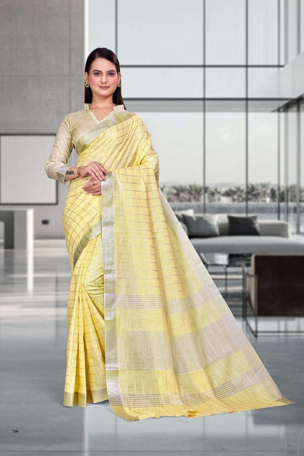 Yellow Cotton Silk Professional Office Saree - FeministaCotton Silk