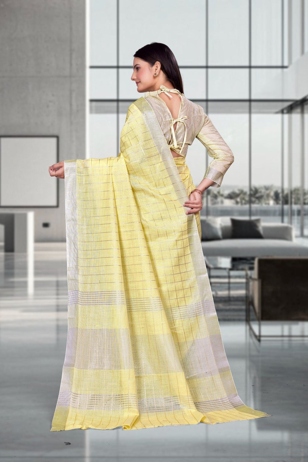Yellow Cotton Silk Professional Office Saree - FeministaCotton Silk