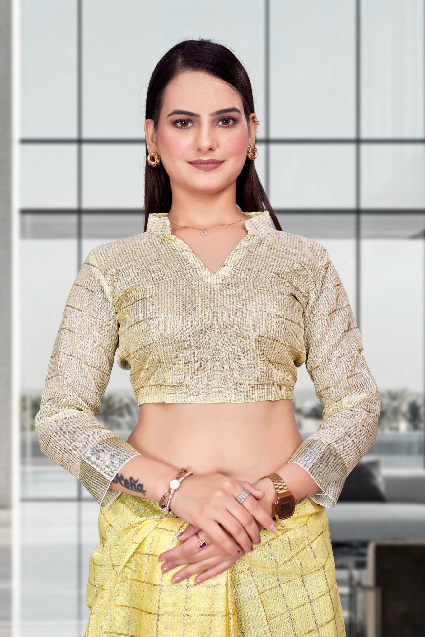 Yellow Cotton Silk Professional Office Saree - FeministaCotton Silk
