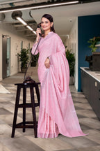 Pink Cotton Silk Formal Professional Saree - FeministaCotton Silk