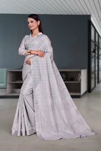 Grey Cotton Silk Professional Office Saree - FeministaCotton Silk