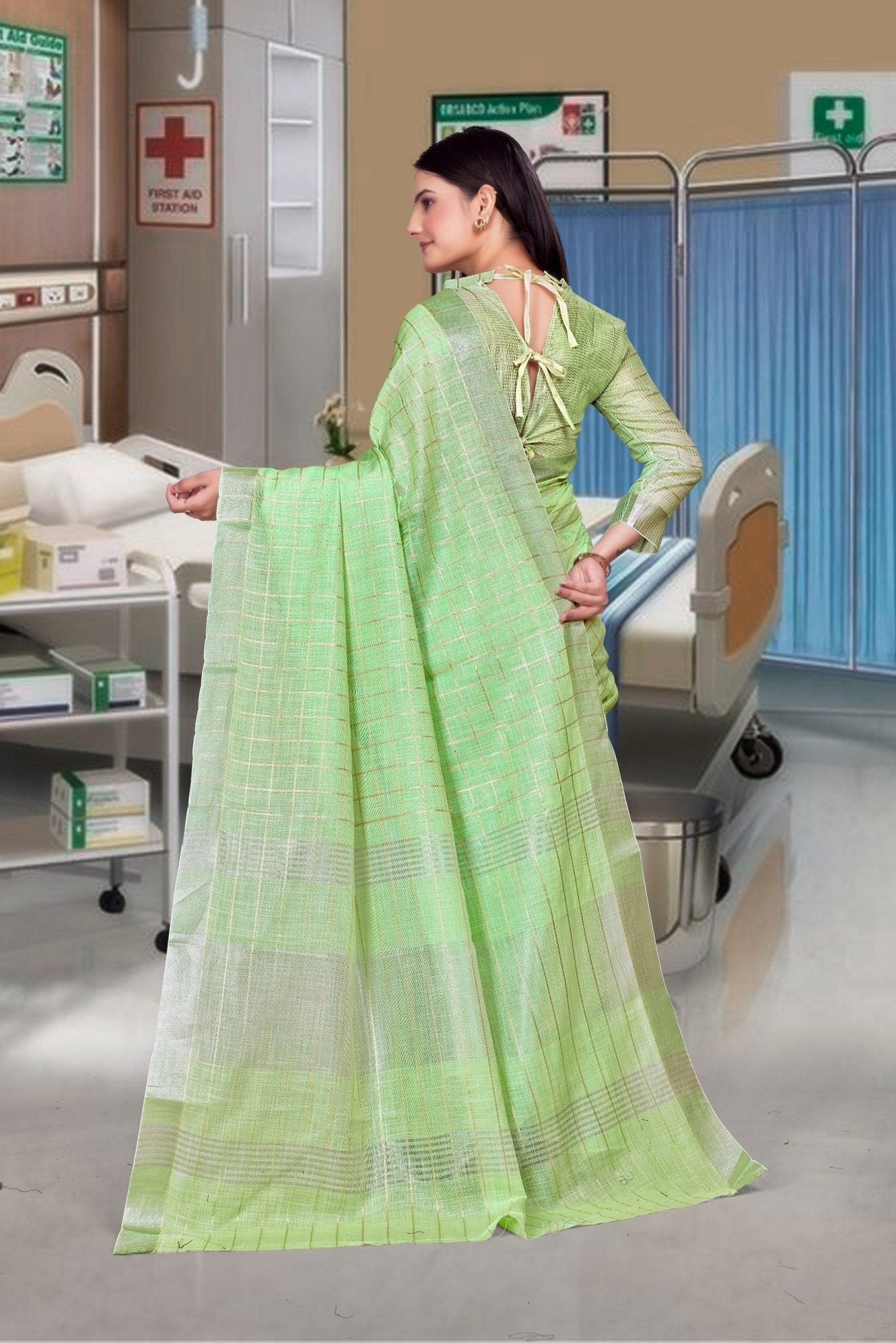 Light Green Cotton Silk Business Saree for Professionals - FeministaCotton Silk