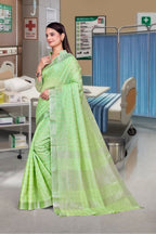 Light Green Cotton Silk Business Saree for Professionals - FeministaCotton Silk