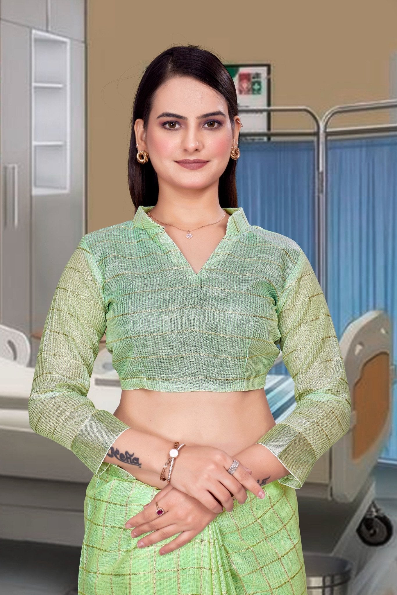 Light Green Cotton Silk Business Saree for Professionals - FeministaCotton Silk
