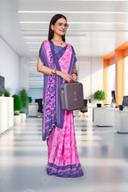 Pink Crepe School Uniform Saree for Teachers - FeministaCrepe