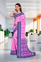 Pink Crepe School Uniform Saree for Teachers - FeministaCrepe