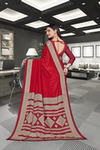 Red Crepe School Uniform Saree for Teachers - FeministaCrepe