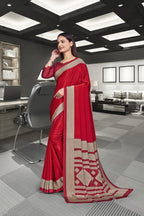 Red Crepe School Uniform Saree for Teachers - FeministaCrepe