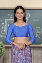 Blue Crepe Professional Office Saree - FeministaCrepe