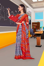 Grey Crepe Professional Office Saree - FeministaCrepe