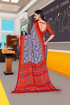 Grey Crepe Professional Office Saree - FeministaCrepe