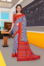 Grey Crepe Professional Office Saree - FeministaCrepe