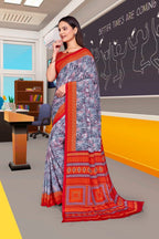 Grey Crepe Professional Office Saree - FeministaCrepe