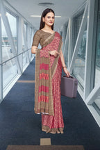 Pink Crepe Professional Teacher Saree - FeministaCrepe