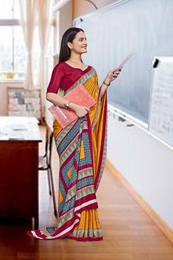Mustard Crepe Office Professional Saree - FeministaCrepe