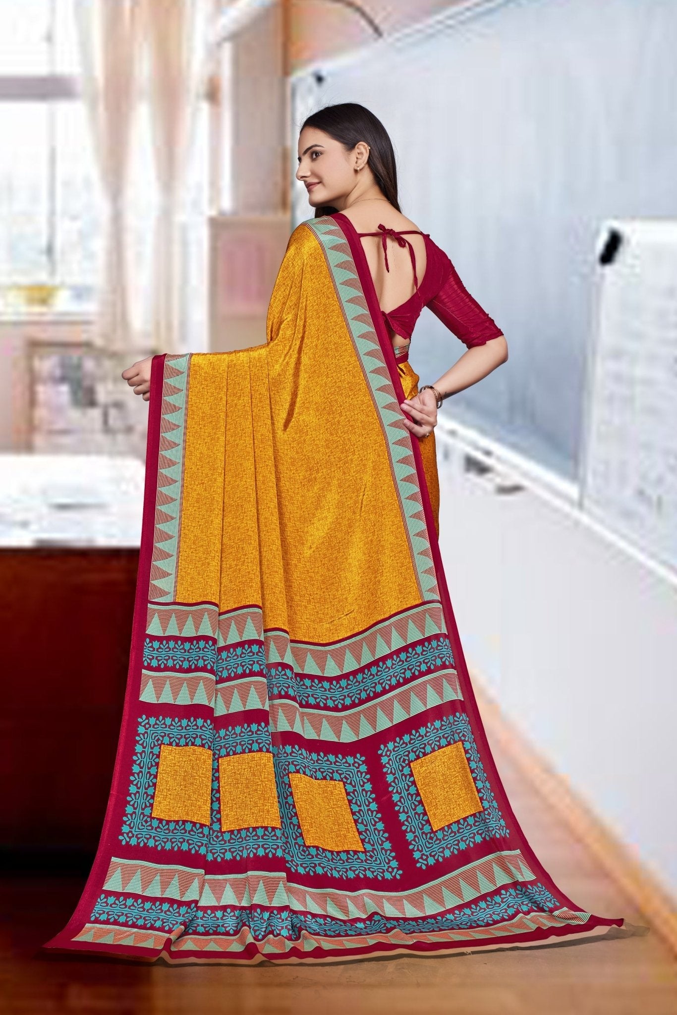 Mustard Crepe Office Professional Saree - FeministaCrepe