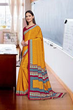 Mustard Crepe Office Professional Saree - FeministaCrepe