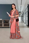 Pink Crepe Professional Teacher Saree - FeministaCrepe