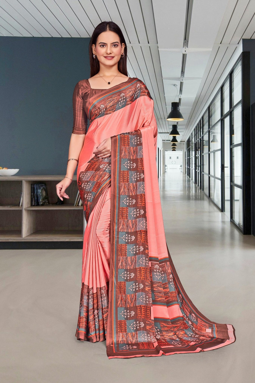 Pink Crepe Professional Teacher Saree - FeministaCrepe