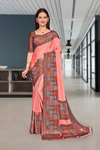 Pink Crepe Professional Teacher Saree - FeministaCrepe