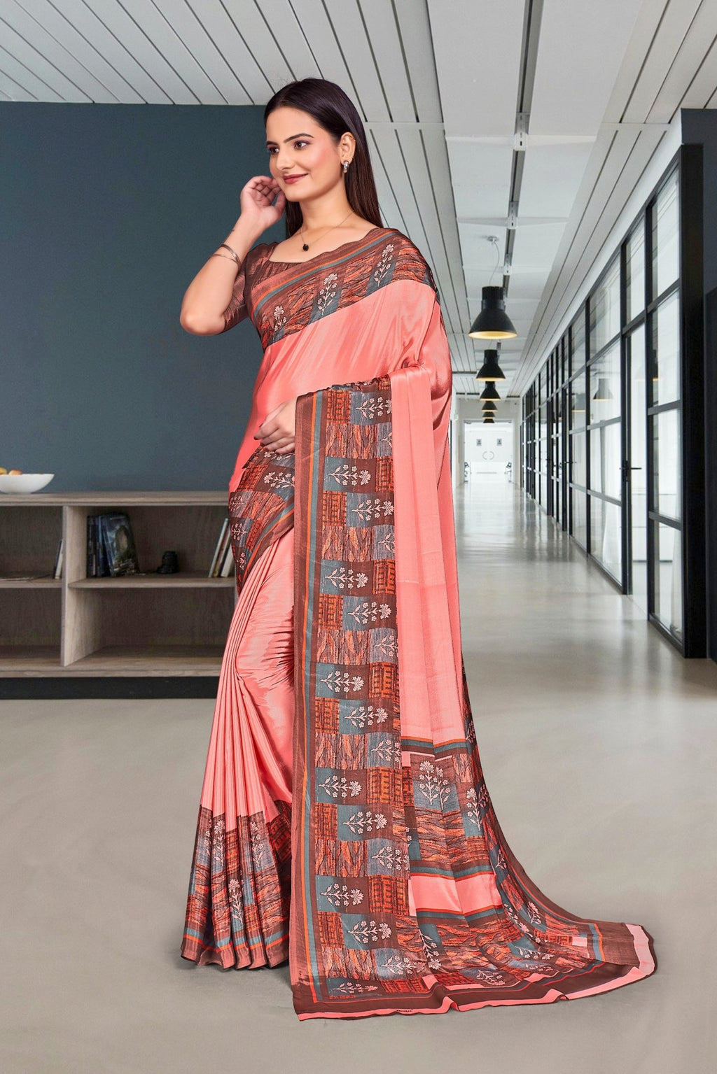 Pink Crepe Professional Teacher Saree - FeministaCrepe
