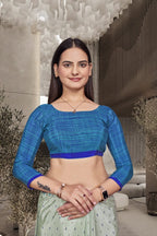 Light Green Crepe Front Office Uniform Saree - FeministaCrepe