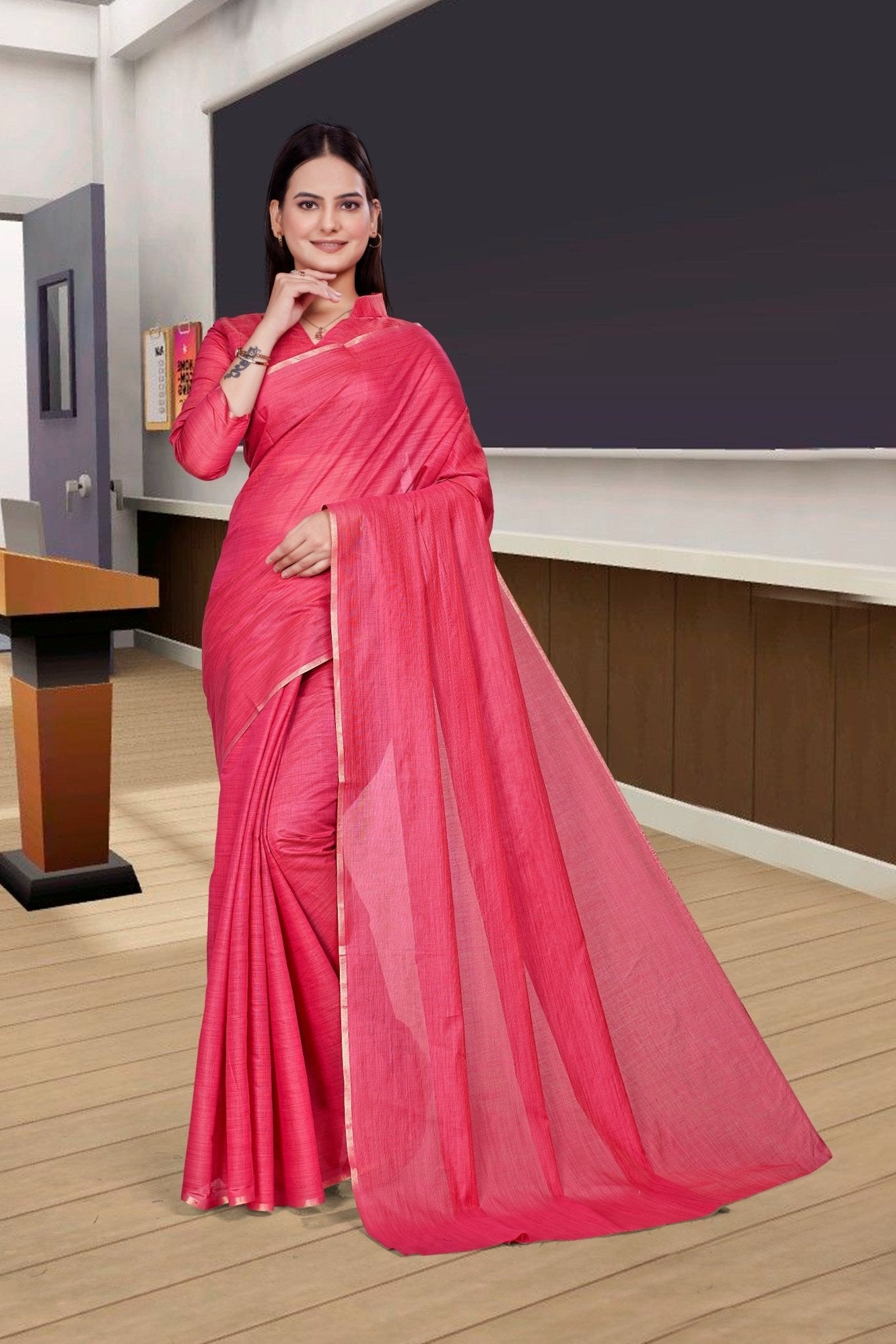 Red Cotton Silk Professional Office Saree - FeministaCotton Silk