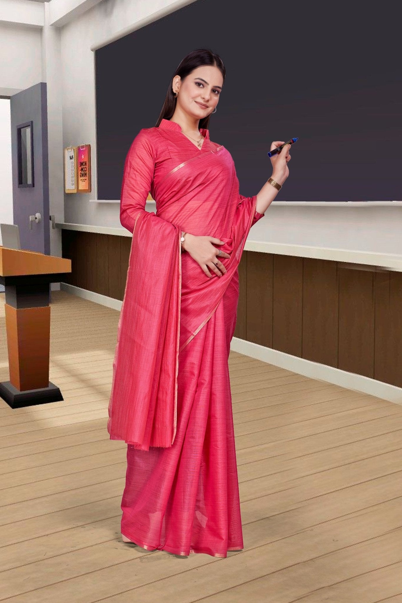 Red Cotton Silk Professional Office Saree - FeministaCotton Silk