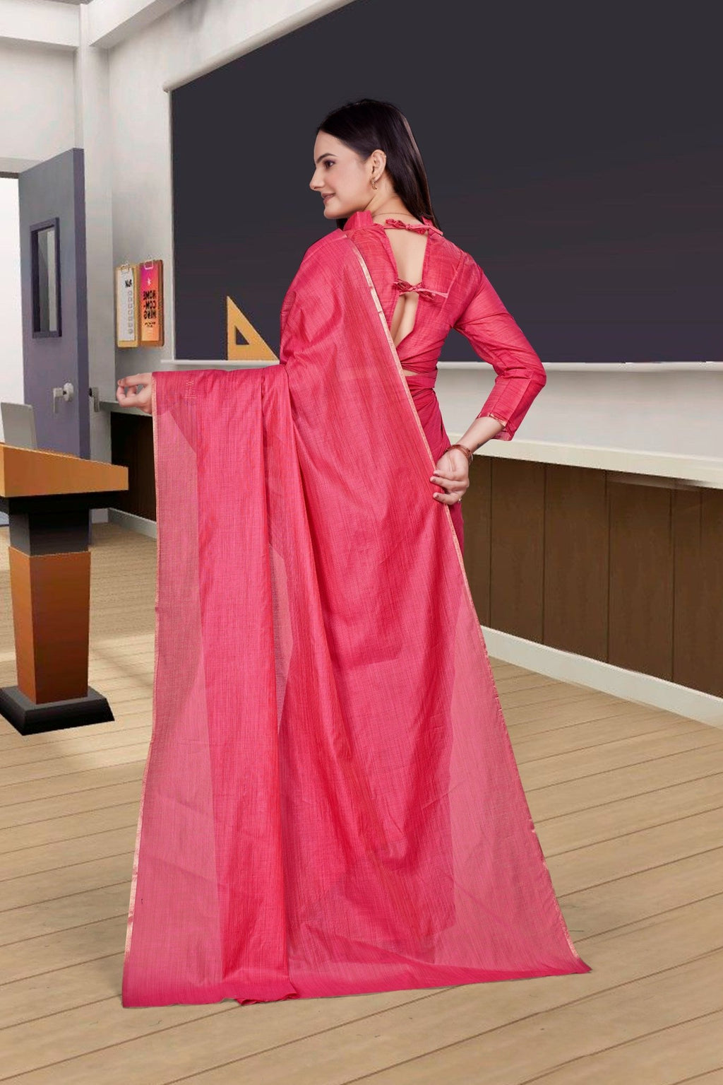 Red Cotton Silk Professional Office Saree - FeministaCotton Silk
