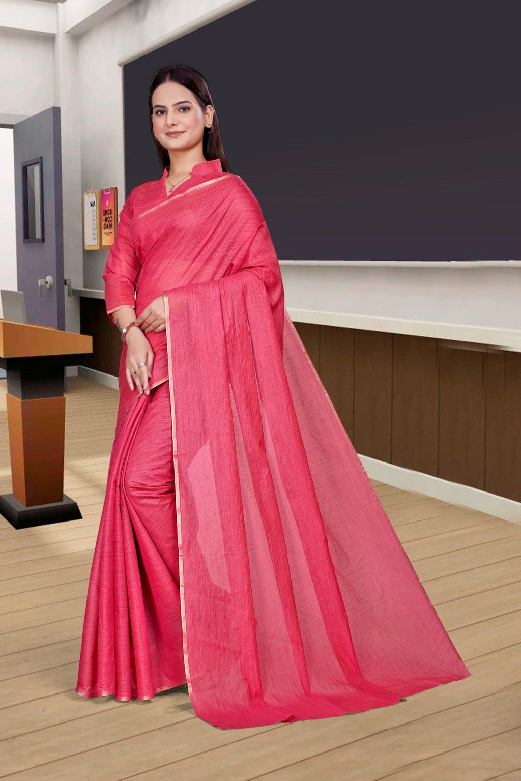 Red Cotton Silk Professional Office Saree - FeministaCotton Silk