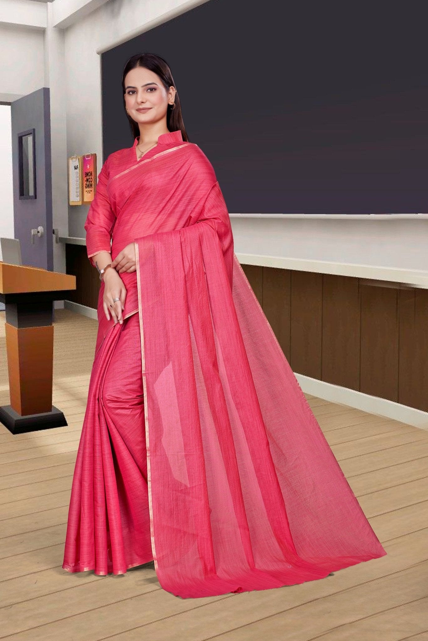 Red Cotton Silk Professional Office Saree - FeministaCotton Silk