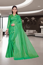 Green Cotton Silk Workplace Uniform Saree - FeministaCotton Silk